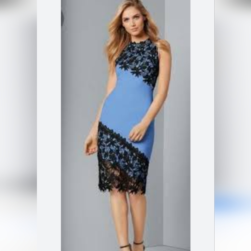 Elegant Black and Blue Lace Dress